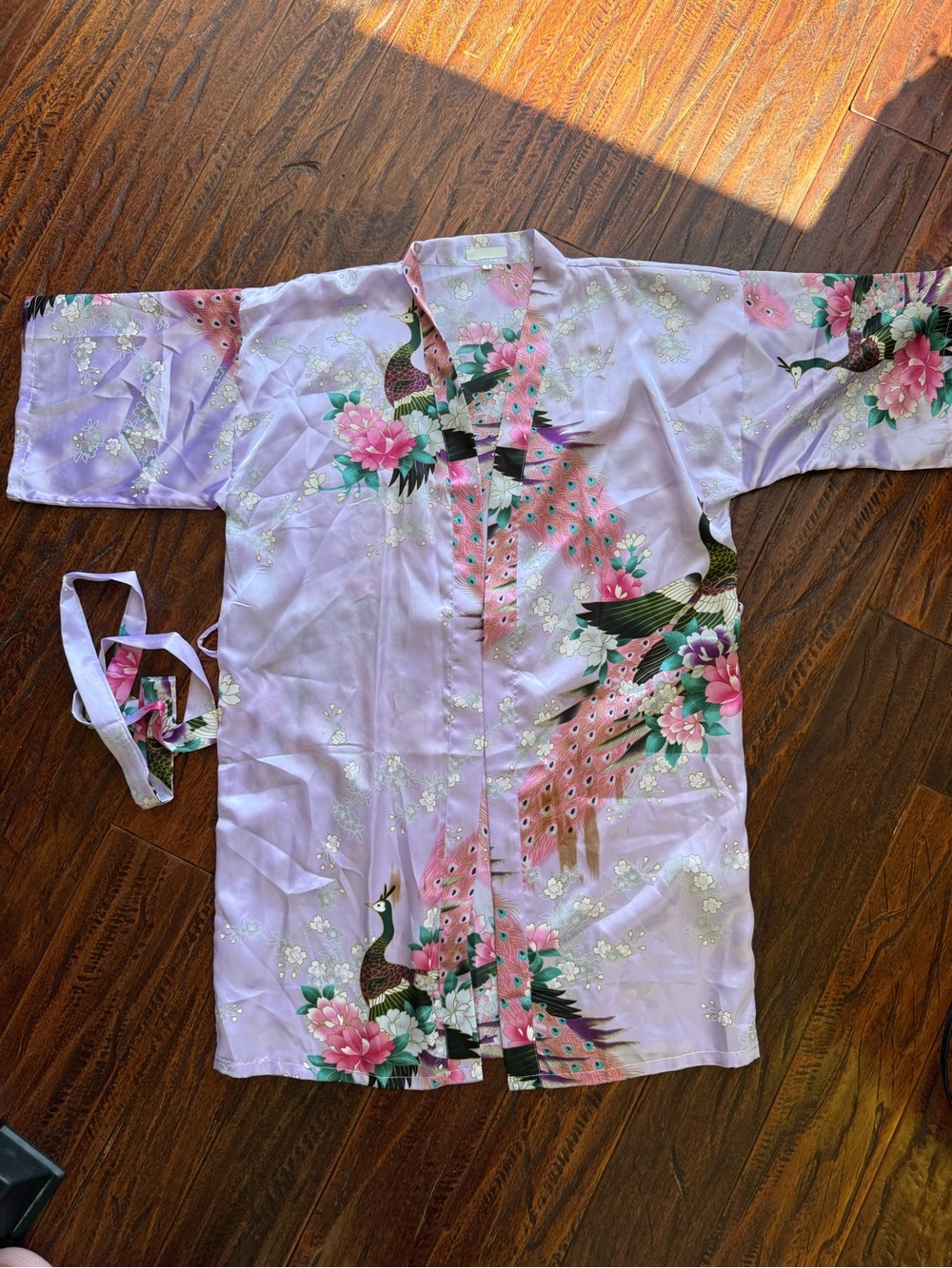 Kids Lavender Peacock-Print Pajama Robe